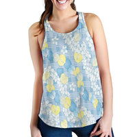 Anthurium Plumeria Lei Pastel Women Racerback Tank Blue Hawaiian Splendid Palaka