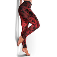 Aotearoa Maori Hei Tiki Leggings Whero Kowhaiwhai Puhoro Motif