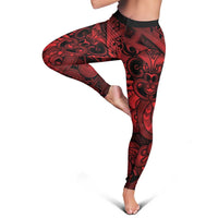 Aotearoa Maori Hei Tiki Leggings Whero Kowhaiwhai Puhoro Motif