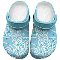 Aotearoa Maori Koru Curves Clogs Shoes Silver Ferns - Turquoise