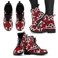 Aotearoa Maori Kowhaiwhai Leather Boots Whero Puhoro and Patiki