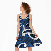 Aotearoa Maori Kowhaiwhai Midi Dress Kikorangi Puhoro and Patiki