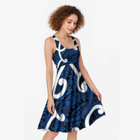 Aotearoa Maori Kowhaiwhai Midi Dress Kikorangi Puhoro and Patiki