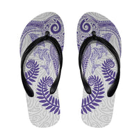 Aotearoa Maori Sea Animals Tribal Flip Flops Manta Ray and Shark Moko Pattern Purple Color