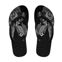 Aotearoa Moko Tribal Tattoo Flip Flops New Zealand Maori Penguin and Fantail Black Color LT03 Black - Polynesian Pride