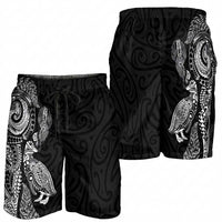Aotearoa Moko Tribal Tattoo Shorts for Men New Zealand Maori Penguin and Fantail Black Color LT03 - Polynesian Pride