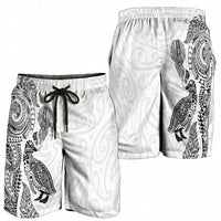 Aotearoa Moko Tribal Tattoo Shorts for Men New Zealand Maori Penguin and Fantail White Color LT03 - Polynesian Pride