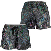 Aotearoa Moko Tribal Tattoo Shorts for Women New Zealand Maori Penguin and Fantail Paua Shell Style LT03 - Polynesian Pride