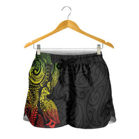 Aotearoa Moko Tribal Tattoo Shorts for Women New Zealand Maori Penguin and Fantail Reggae Style LT03 - Polynesian Pride