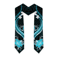Aqua Polynesian Pattern With Tropical Flowers Graduation Stole