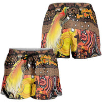 Australia and Papua New Guinea Together Shorts for Women Kangaroo Aboriginal Art and Bird-of-paradise Oro Tribal Motifs LT03 - Polynesian Pride