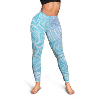 Baby Blue Gradient Polynesia Leggings Hawaiian Tribal Hammerhead Shark Tattoo - Polynesian Pride