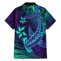 Purple Polynesian Family Matching Off Shoulder Short Dress and Hawaiian Shirt Tribal Hammerhead Shark LT14 - Polynesian Pride