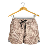 Beige Gradient Polynesia Shorts for Women Hawaiian Tribal Hammerhead Shark Tattoo - Polynesian Pride