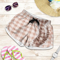 Beige Hawaii Palaka Shorts for Women Hawaiian Honohono Lei