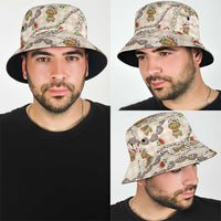 Beige Palaka Hawaii Mele Kalikimaka Bucket Hat Ohia Lehua Shell Leis Funny Gingerbread Santa - Polynesian Pride