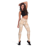 Beige Palaka Quilt Hawaii Leggings Traditional Hawaii-plaid Pattern - Polynesian Pride