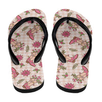 Beige Paniolo Palaka Hawaiian Cowgirl Christmas Flip Flops LT9 - Polynesian Pride