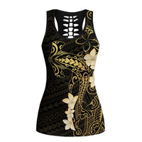 Black and Gold Hawaii Hollow Tank Top Hammerhead Shark Tattoo Curve Polynesian - Polynesian Pride