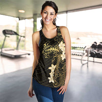 Black and Gold Hawaii Women Racerback Tank Hammerhead Shark Tattoo Curve Polynesian - Polynesian Pride