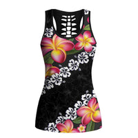 Black Polynesia Hollow Tank Top Plumeria With Hibiscus Pattern Tropical Vibes - Polynesian Pride