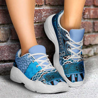 Blue Aotearoa Kowhaiwhai Pattern Chunky Sneakers NZ Maori Quilt Style - Polynesian Pride