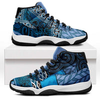 Blue Aotearoa Kowhaiwhai Pattern Sneakers J11 NZ Maori Quilt Style LT14 Blue - Polynesian Pride