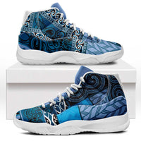 Blue Aotearoa Kowhaiwhai Pattern Sneakers J11 NZ Maori Quilt Style LT14 Blue - Polynesian Pride