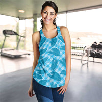 Blue Hawaii Kalo Palaka Motifs Women Racerback Tank Hawaiian Taro Leaves Elegant Vibes LT14 - Polynesian Pride