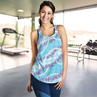 Blue Hawaii Palaka Honohono Pikake Women Racerback Tank Hawaiian Orchid Lei Polynesian Pattern LT14 - Polynesian Pride