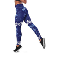 Blue Hawaii Palm Tree Hibiscus Leggings Fantasy Summer Vibe LT01 Blue - Polynesian Pride