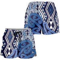 Blue New Zealand Shorts for Women Aotearoa Kowhaiwhai Mix Taniko Art