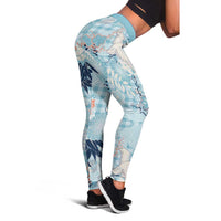 Blue Palaka Crane and Flowers Leggings Japan Heritage Spirit LT9 - Polynesian Pride