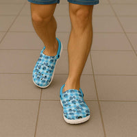 Blue Palaka Hawaii Clogs Shoes Hawaiian Lehua Blossoms