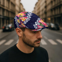 Blue Polynesia Jeff Hat Plumeria With Hibiscus Pattern Tropical Vibes - Polynesian Pride