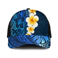 Blue Polynesia Mesh Trucker Cap Plumeria Tropical Leaves With Galaxy Polynesian Art - Polynesian Pride