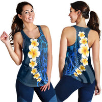 Blue Polynesia Women Racerback Tank Plumeria Tropical Leaves With Galaxy Polynesian Art LT14 - Polynesian Pride