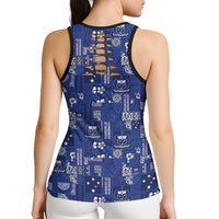 Blue Samoa Manuia Le Kerisimasi Hollow Tank Top Pacific Patchwork Xmas Vibes - Polynesian Pride