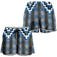 Blue Taniko Aotearoa Shorts for Women Niho Taniwha Mix Poutama