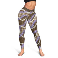 Brown Hawaii Palaka Honohono Pikake Leggings Hawaiian Orchid Lei Polynesian Pattern LT14 - Polynesian Pride