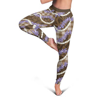 Brown Hawaii Palaka Honohono Pikake Leggings Hawaiian Orchid Lei Polynesian Pattern LT14 - Polynesian Pride