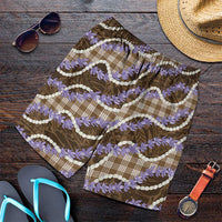 Brown Hawaii Palaka Honohono Pikake Shorts for Men Hawaiian Orchid Lei Polynesian Pattern - Polynesian Pride
