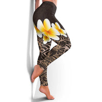 Brown Polynesia Leggings Plumeria Tropical Leaves With Galaxy Polynesian Art - Polynesian Pride