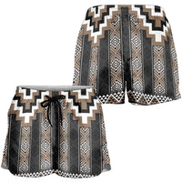 Brown Taniko Aotearoa Shorts for Women Niho Taniwha Mix Poutama