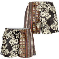 Bula Fiji Masi Shorts for Women Tapa Tropical Hibiscus Half Stylized LT14 - Polynesian Pride