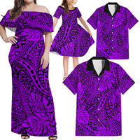 Purple Hawaii Family Matching Off Shoulder Maxi Dress And Hawaiian Shirt Tribal Art LT14 Dad's Shirt - 6XL - Polynesian Pride