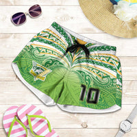 Custom Cook Islands Rugby League Shorts for Women Tatau Tribal Motifs-Light Green Color LT03 Green - Polynesian Pride