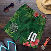 Custom Hawaii Volleyball Shorts for Men Kakau Abstract and Tropical Plants Green Color - Polynesian Pride
