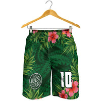 Custom Hawaii Volleyball Shorts for Men Kakau Abstract and Tropical Plants Green Color - Polynesian Pride