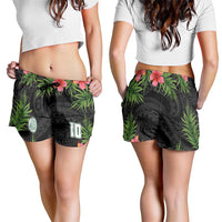 Custom Hawaii Volleyball Shorts for Women Kakau Abstract and Tropical Plants Black Color - Polynesian Pride